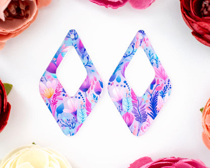 Boho Pastel Flower Teardrop Earrings Blanks