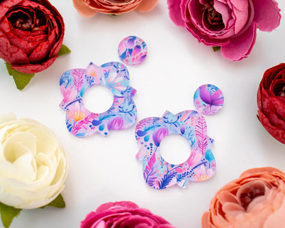 Pastel Boho Flowers Geometric Earrings Blanks