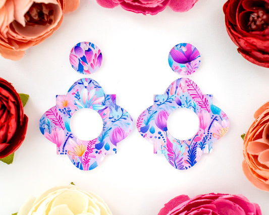 Pastel Boho Flowers Geometric Earrings Blanks