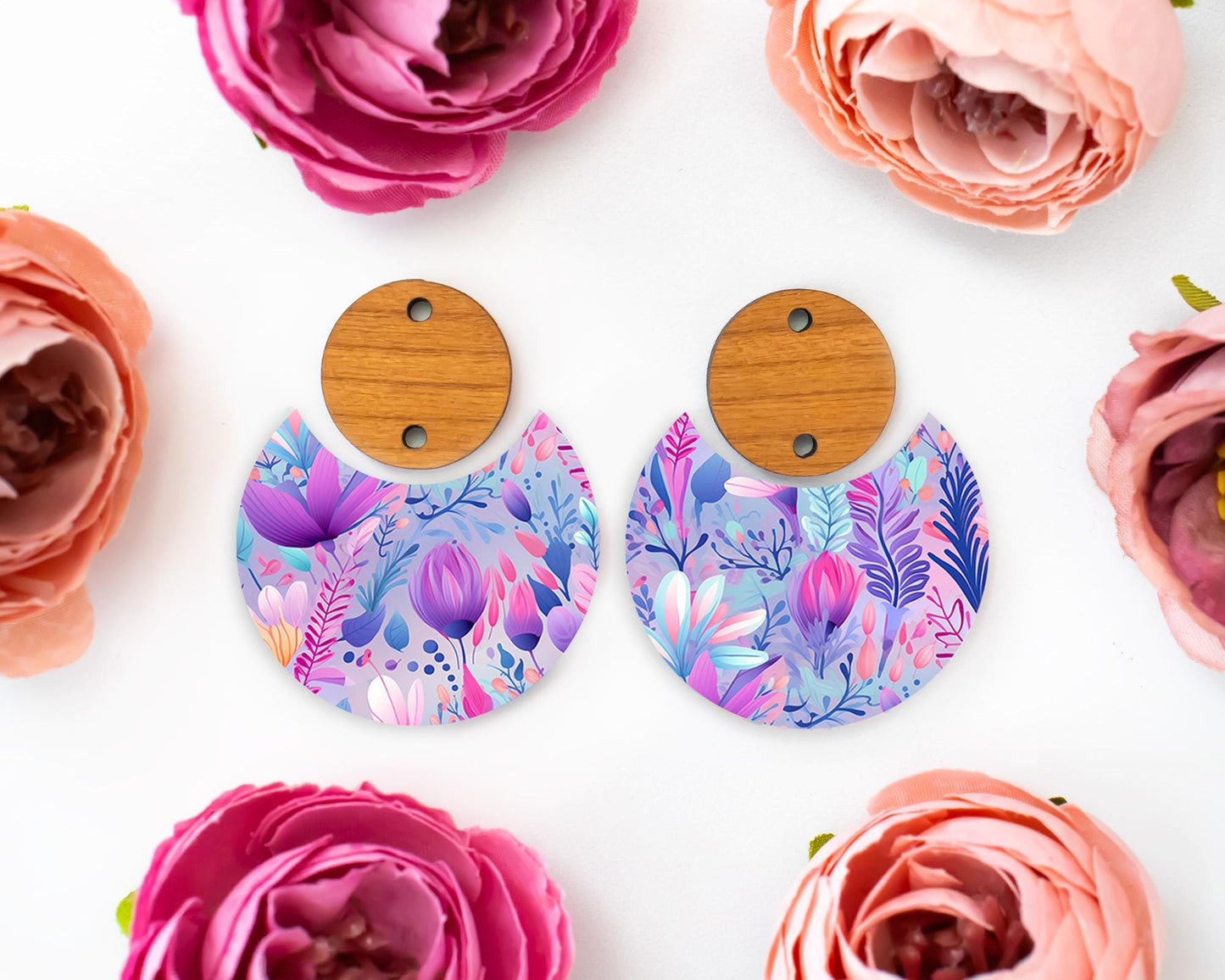 Boho Floral Pastel Circle Drop Earrings Blanks