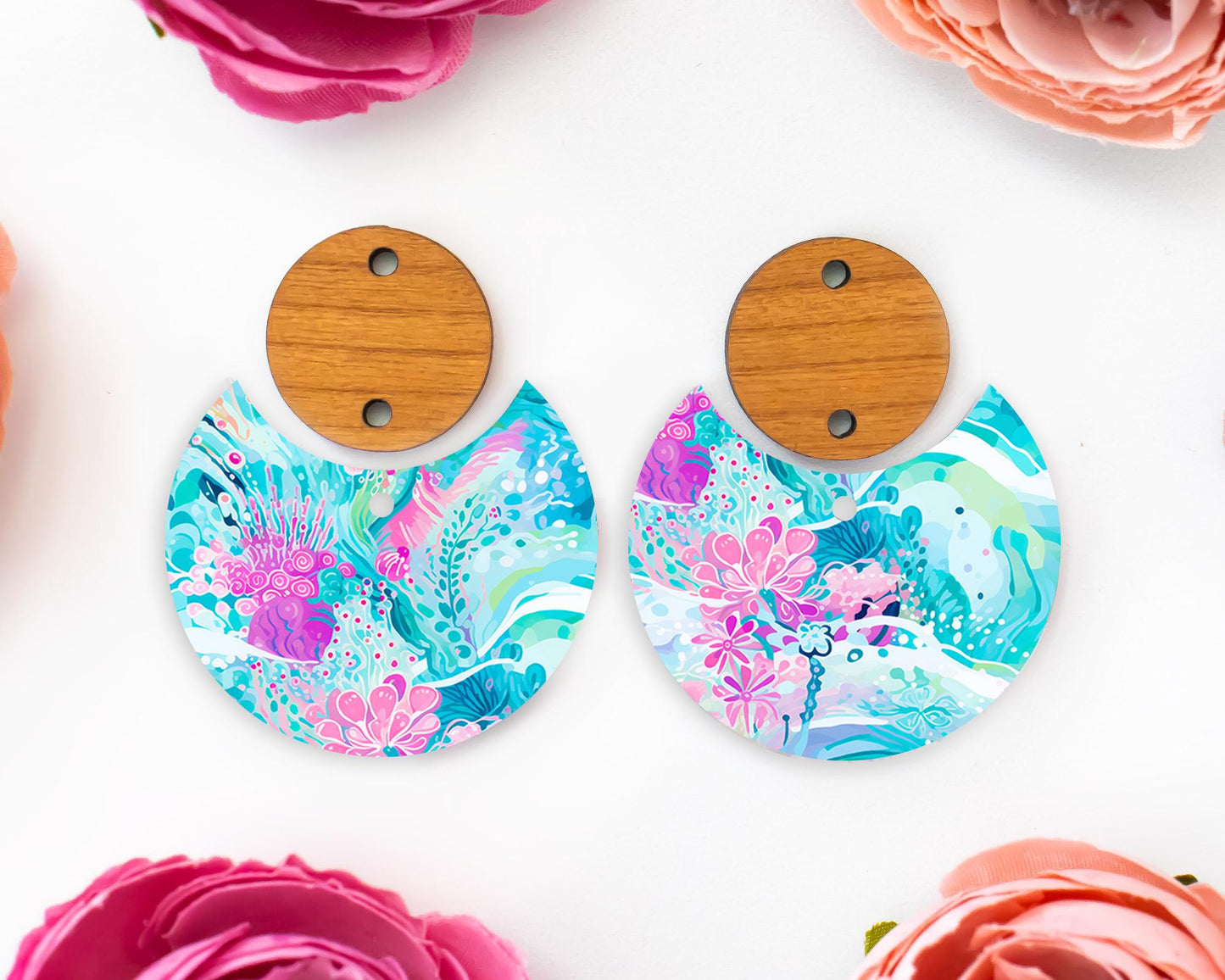 Ocean Circle Drop Earrings Blanks