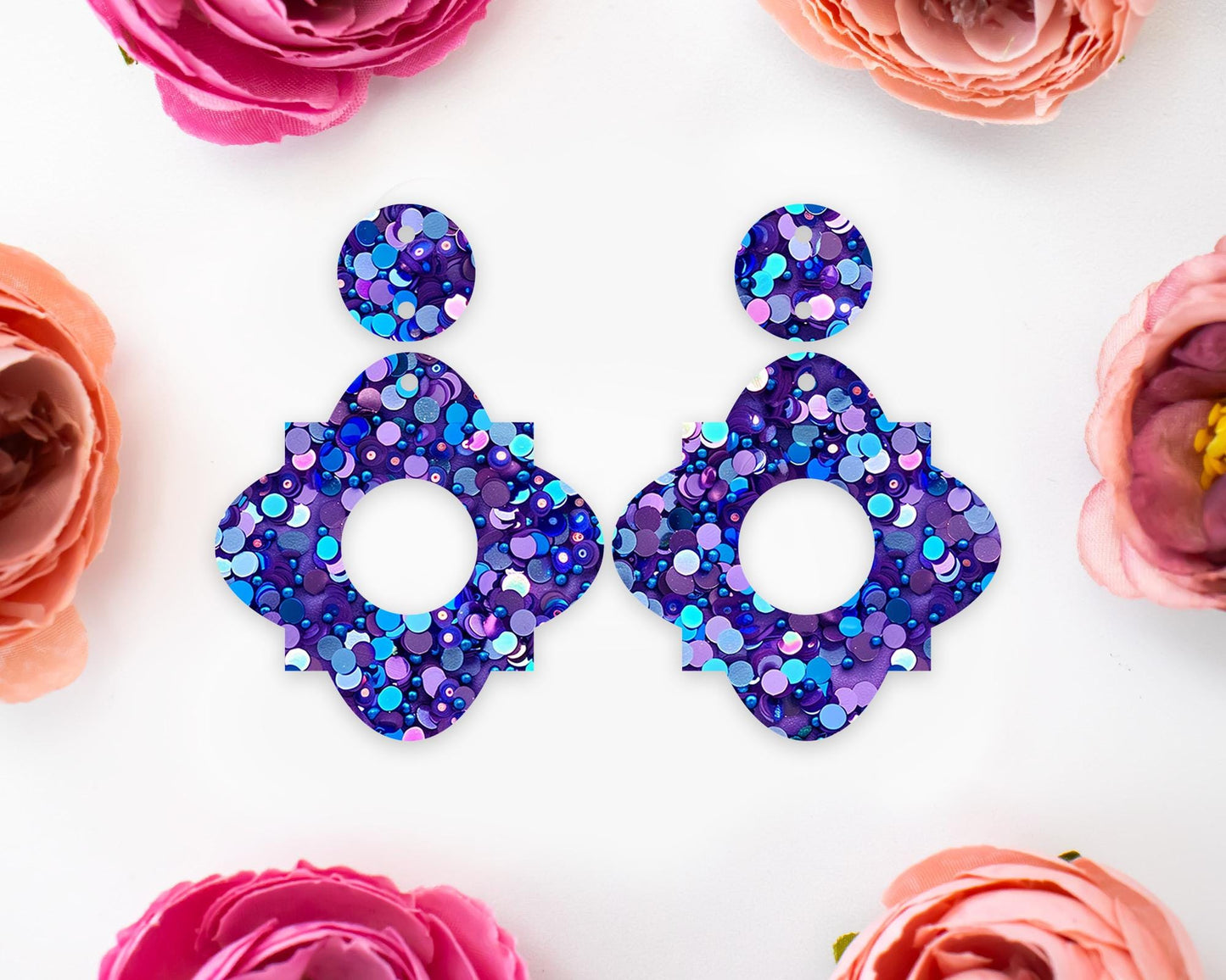 Blue Sequin Geometric Earrings Blanks
