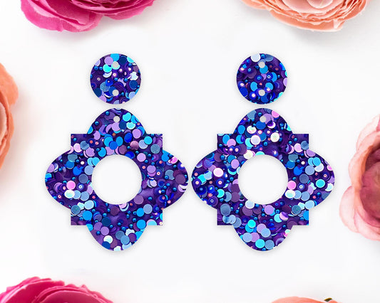 Blue Sequin Geometric Earrings Blanks