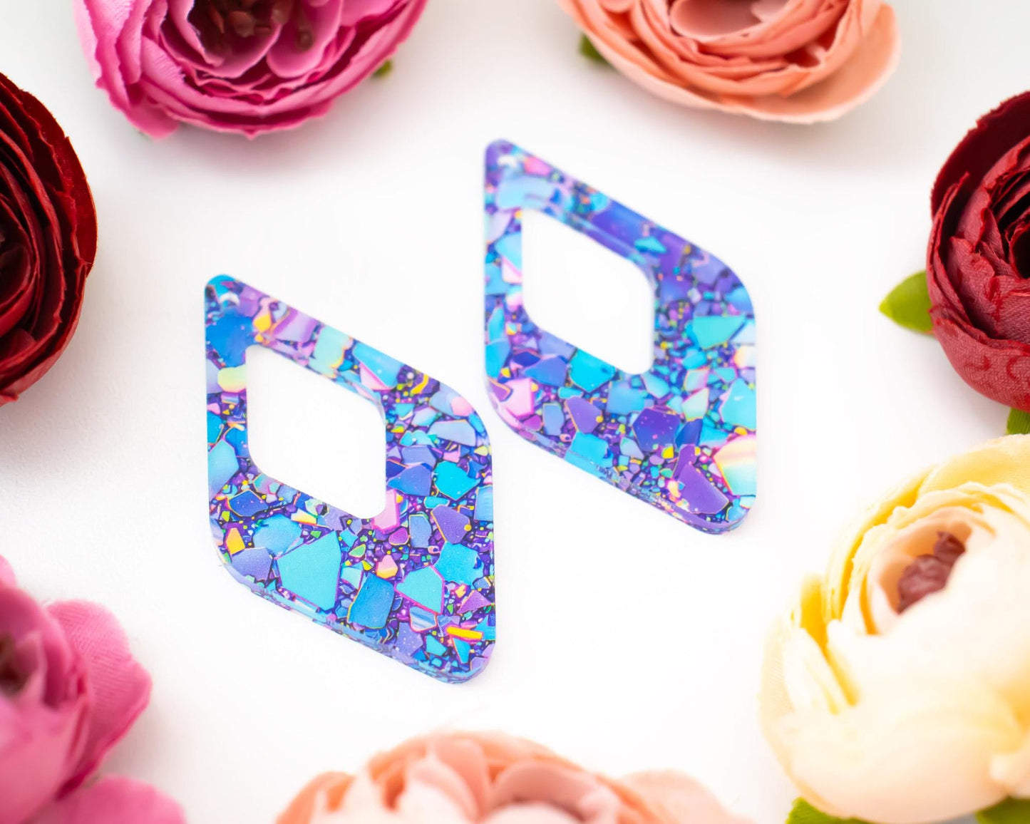 Blue & Purple Confetti Diamond Teardrop Earrings Blanks
