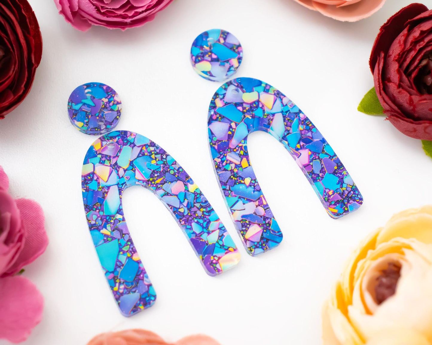 Blue Confetti Arch Earrings Blanks