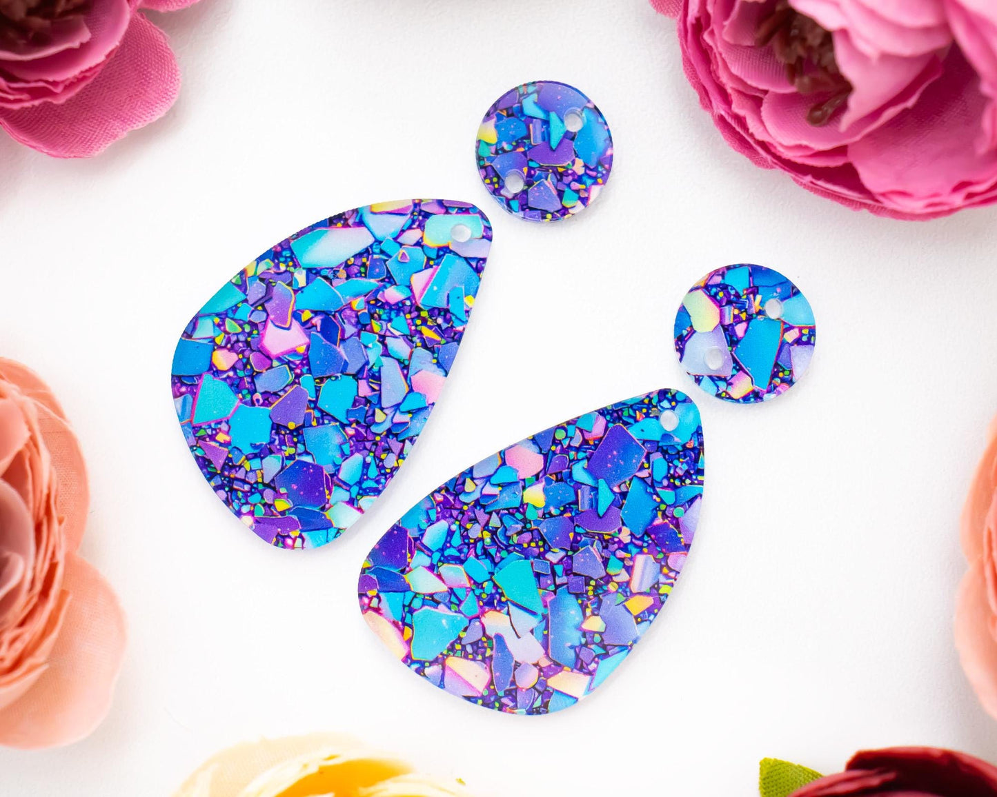 Blue & Purple Confetti Teardrop Earrings Blanks