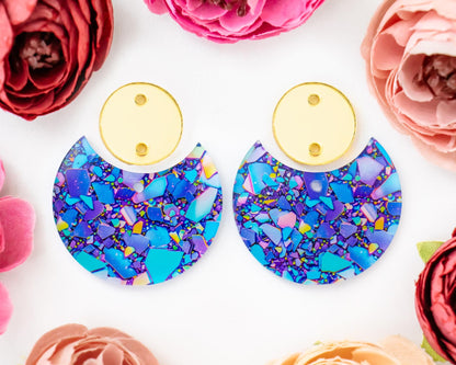 Blue & Purple Confetti Circle Drop Earrings Blanks