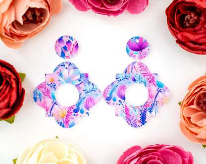 Pastel Boho Flowers Geometric Earrings Blanks
