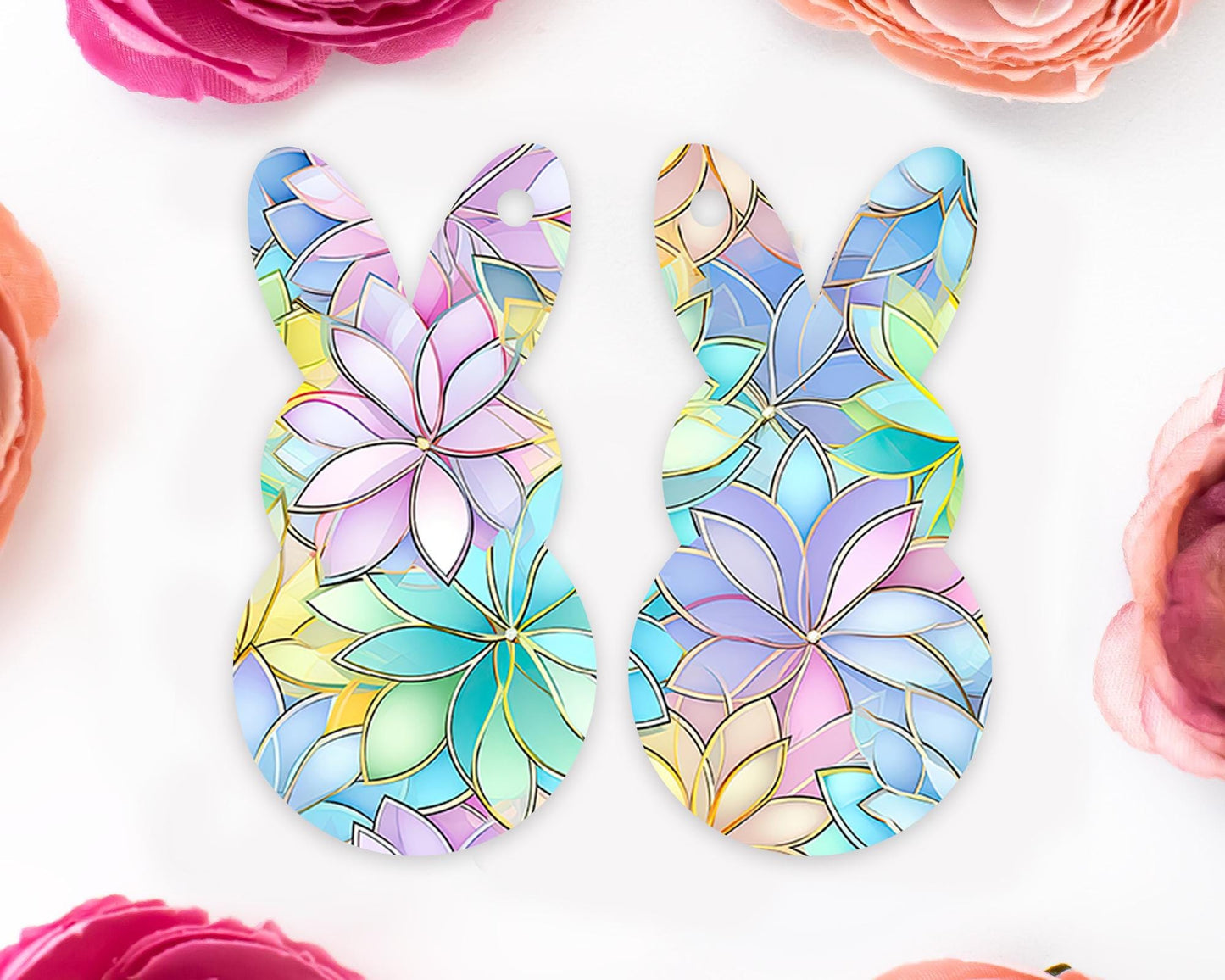 Pastel Flowers Easter Bunny Earring Blanks