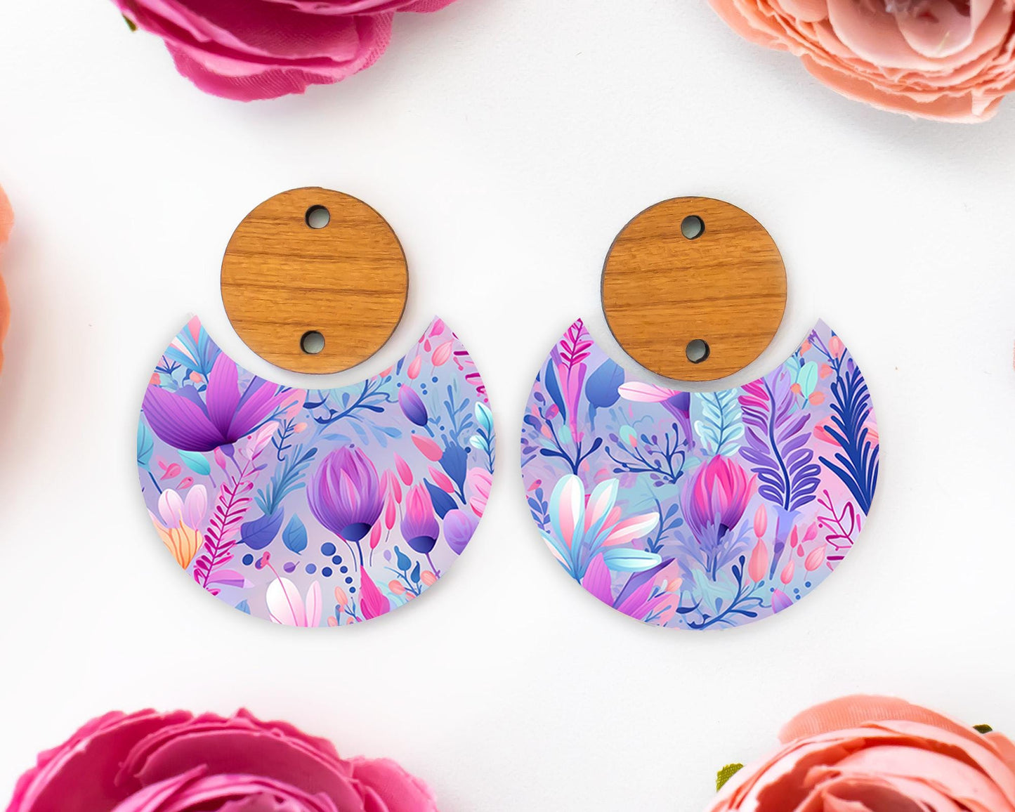 Boho Floral Pastel Circle Drop Earrings Blanks