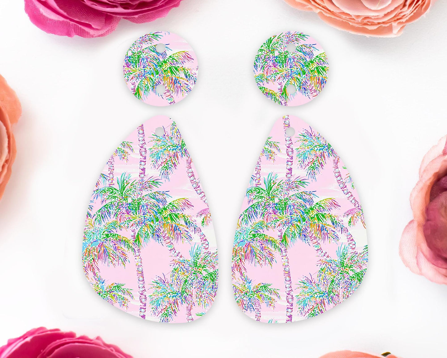 Pastel Palm Tree Teardrop Earrings Blanks