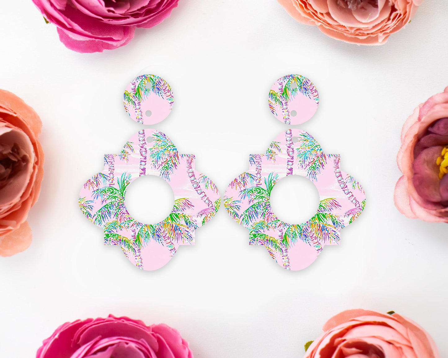 Pastel Palm Tree Geometric Earrings Blanks
