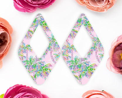 Pastel Palm Tree Diamond Teardrop Earrings Blanks