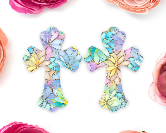 Pastel Floral Cross Earring Blanks