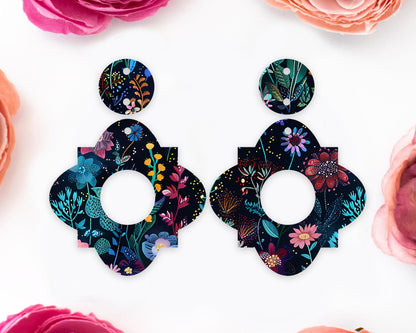 Geometric Dark Flowers Earrings Blanks