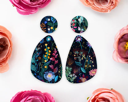 Dark Floral Teardrop Earrings Blanks