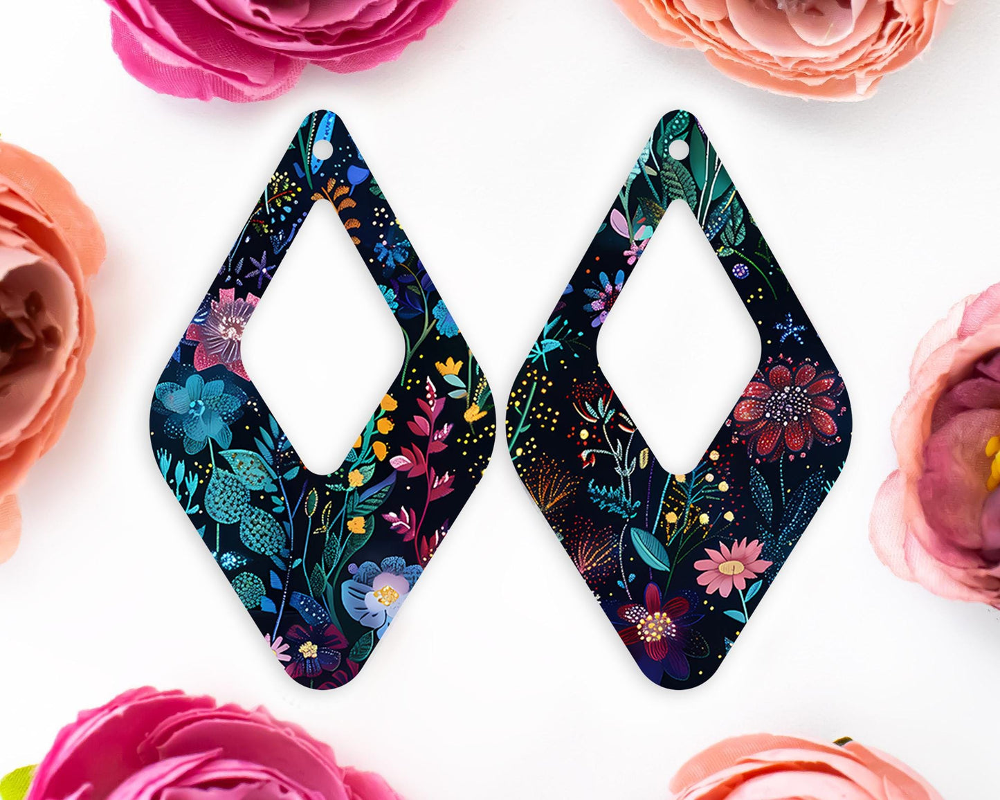 Dark Flowers Teardrop Earrings Blanks