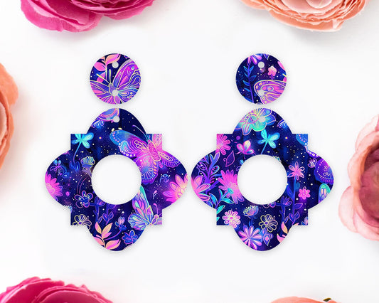 Neon Butterfly Flowers Geometric Earrings Blanks