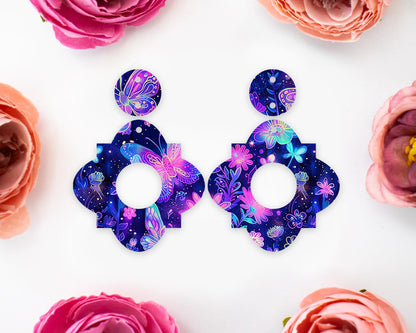 Neon Butterfly Flowers Geometric Earrings Blanks