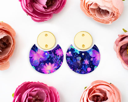 Neon Butterfly Floral Circle Drop Earrings Blanks