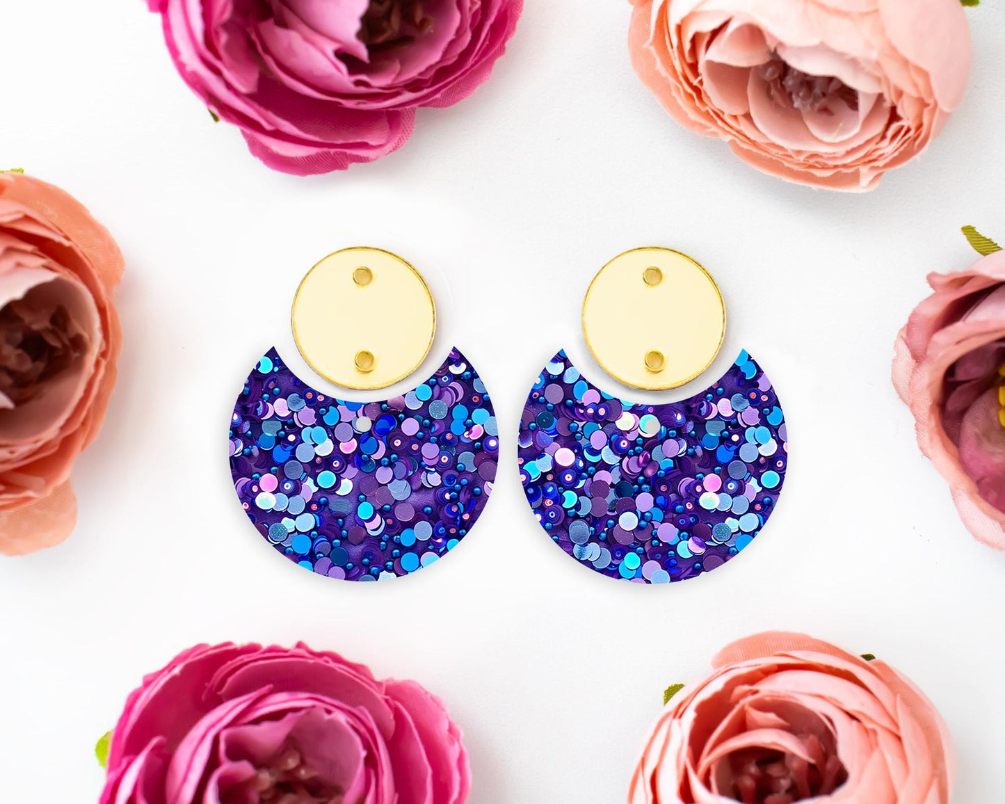 Blue & Purple Sequin Circle Drop Earrings Blanks