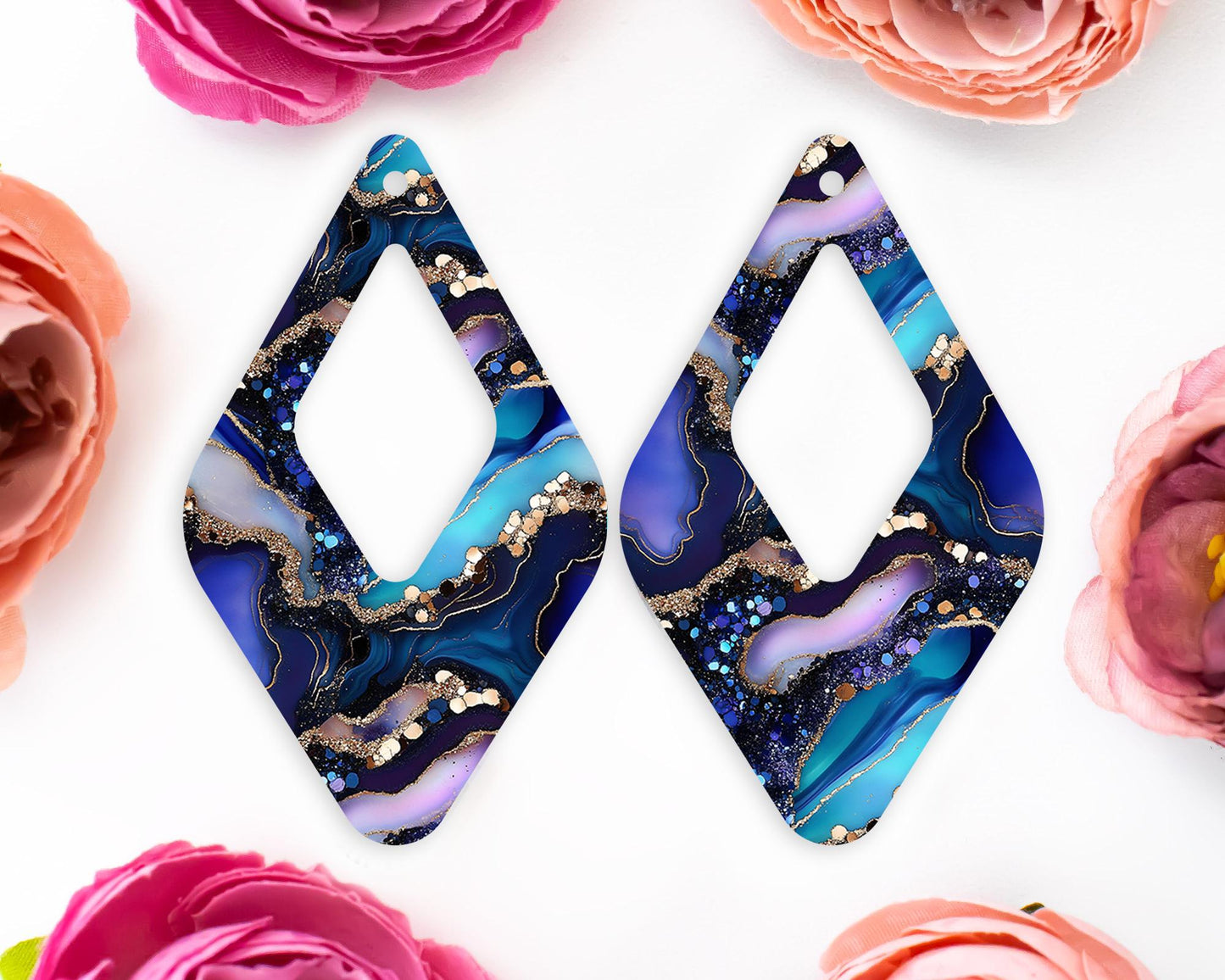 Agate Pattern Diamond Teardrop Earrings Blanks