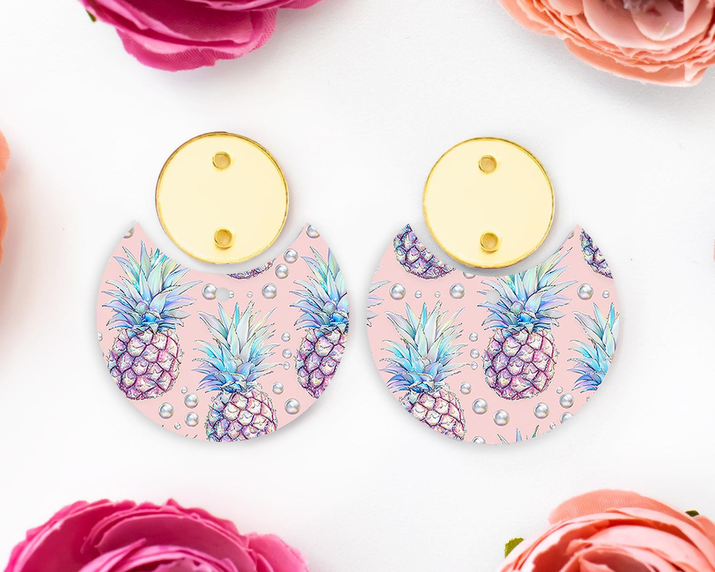 Pastel Pineapple Circle Drop Earrings Blanks