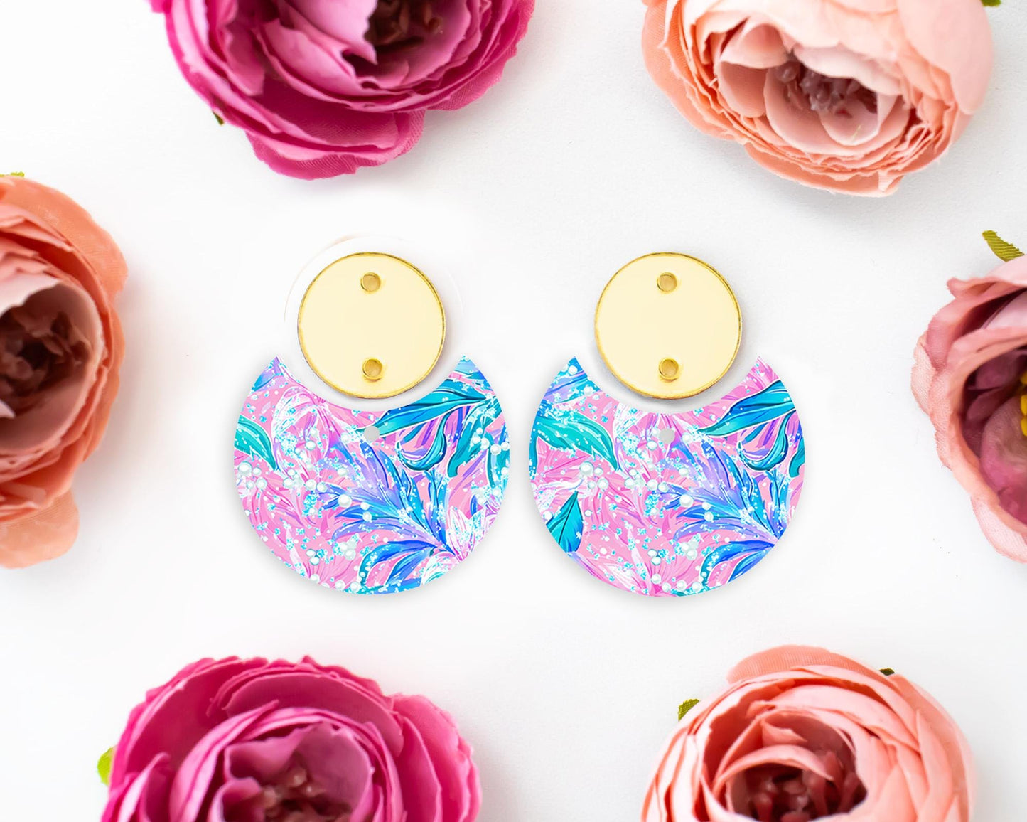 Pearls & Flowers Circle Drop Earrings Blanks