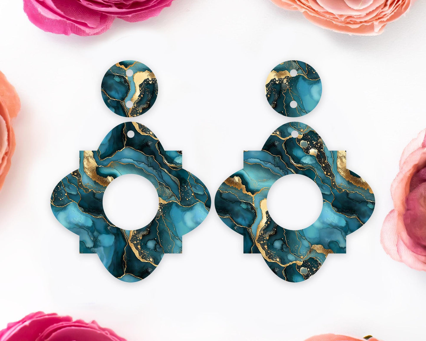 Teal Geode Geometric Earrings Blanks