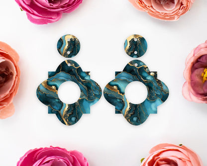 Teal Geode Geometric Earrings Blanks