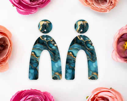 Teal Geode Arch Earrings Blanks