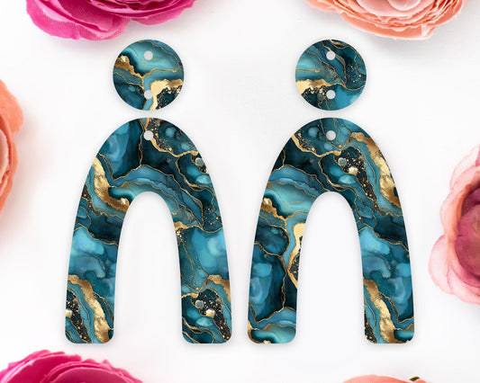 Teal Geode Arch Earrings Blanks