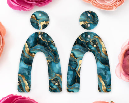 Teal Geode Arch Earrings Blanks
