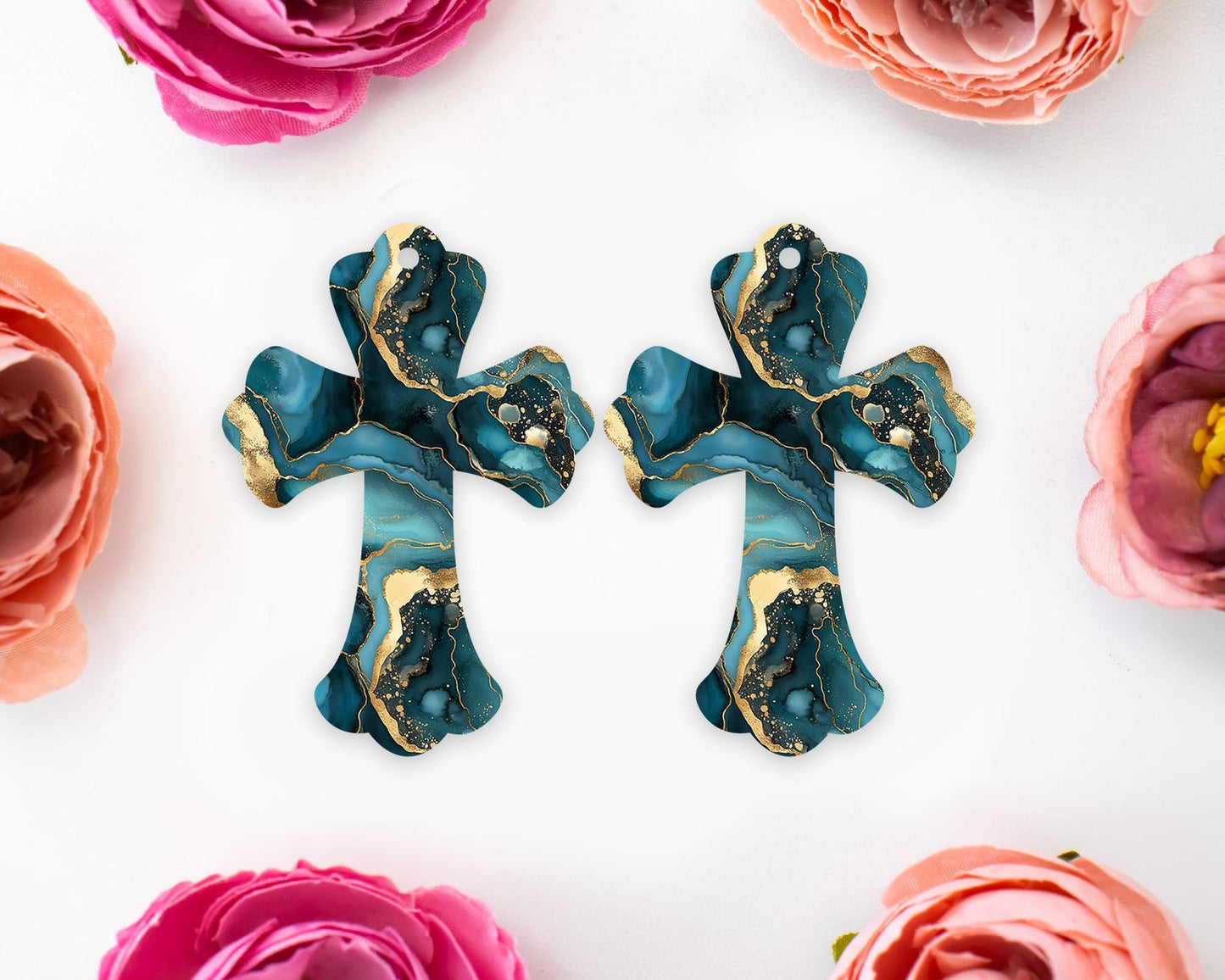 Teal Geode Cross Earring Blanks