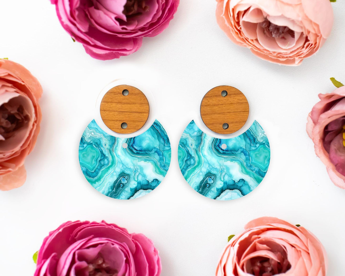 Turquoise Geode Circle Drop Earrings Blanks