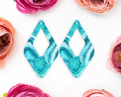 Turquoise Geode Diamond Teardrop Earrings Blanks