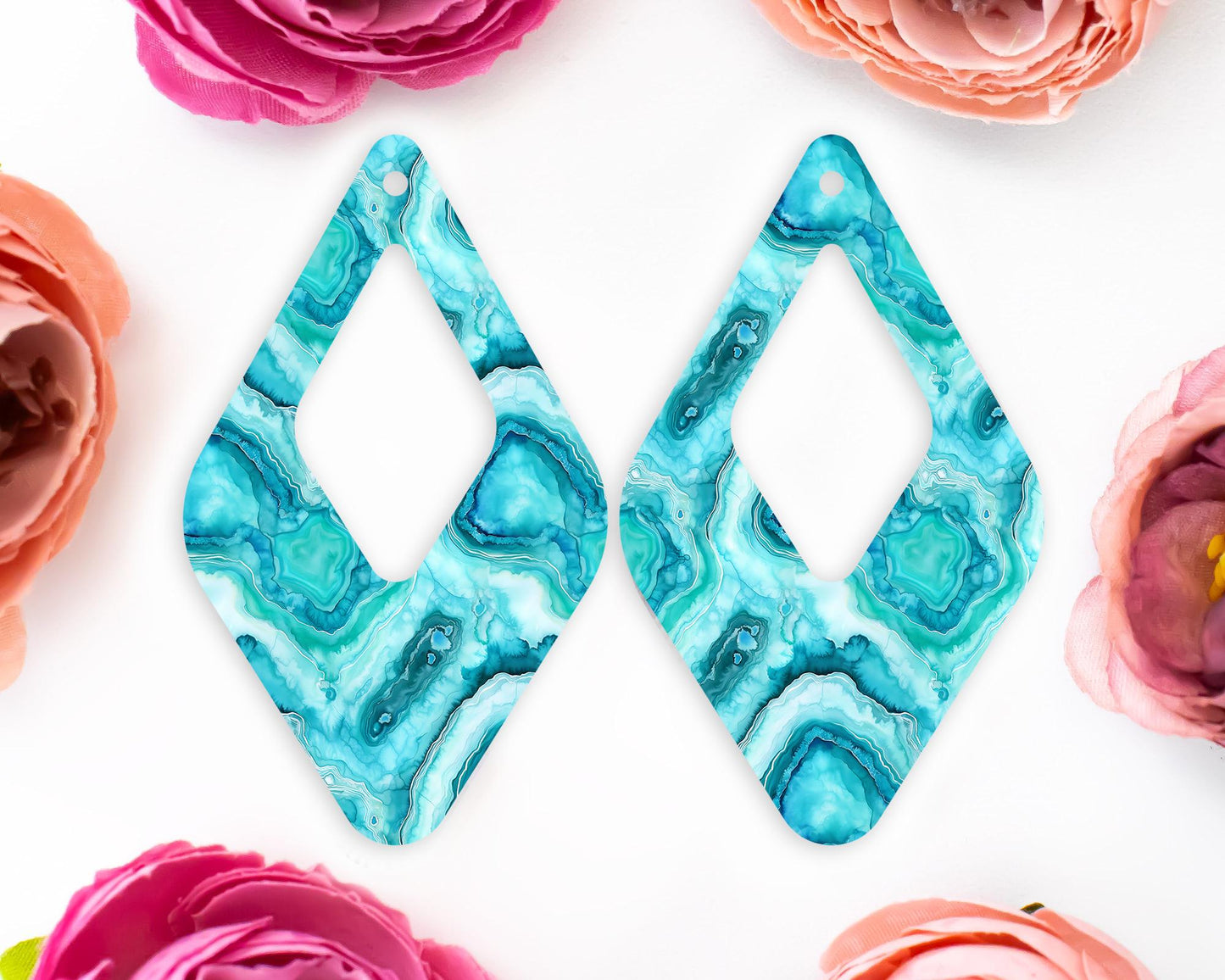 Turquoise Geode Diamond Teardrop Earrings Blanks