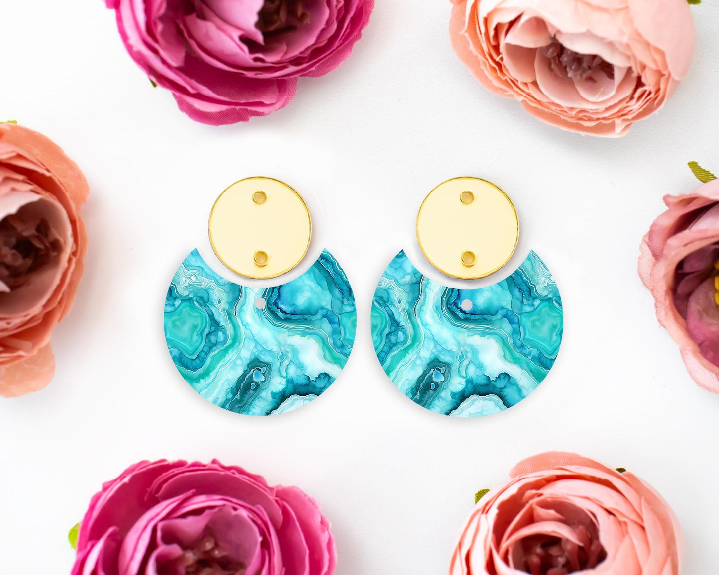Turquoise Geode Circle Drop Earrings Blanks