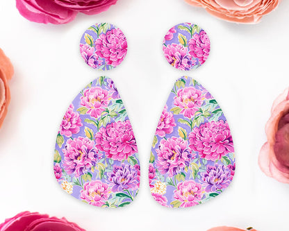 Peony Flowers Teardrop Earrings Blanks
