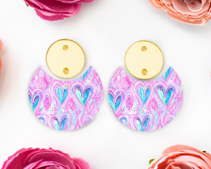 Pastel Hearts Circle Drop Earrings Blanks