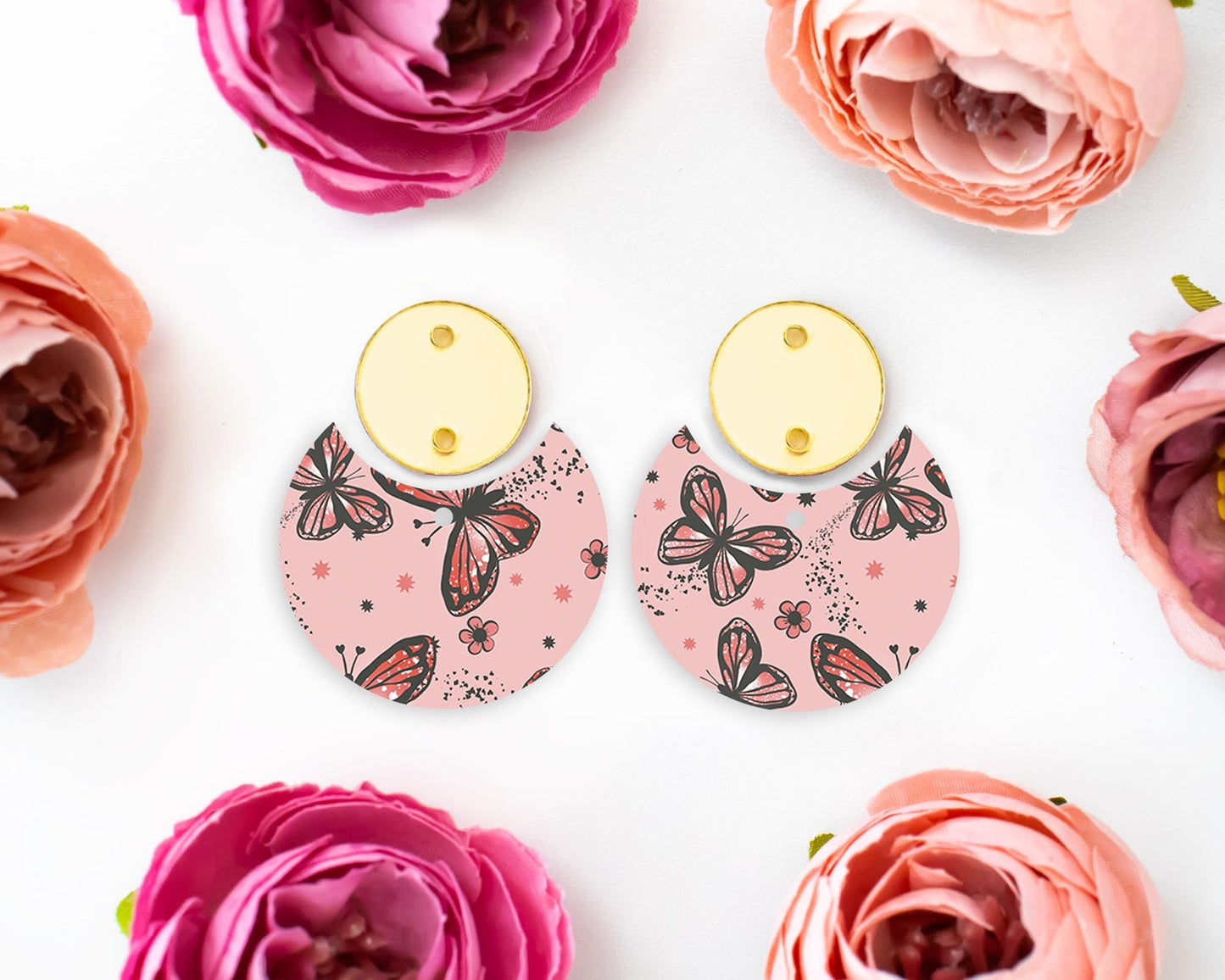 Butterfly Neutral Circle Drop Earrings Blanks