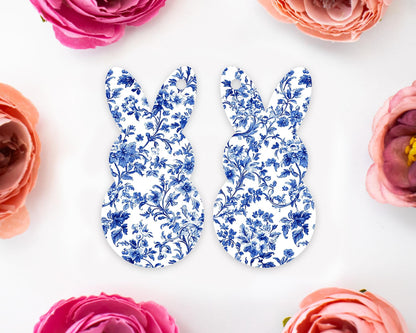 Blue Toile Easter Bunny Earring Blanks