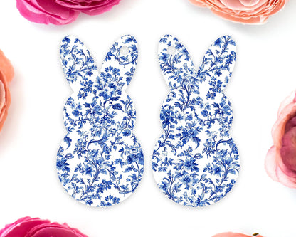 Blue Toile Easter Bunny Earring Blanks
