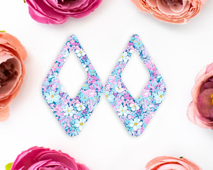 Pastel Blue and Pink Flower Teardrop Earrings Blanks