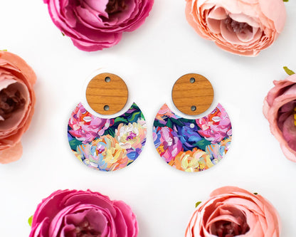 Floral Brushstroke Circle Drop Earrings Blanks