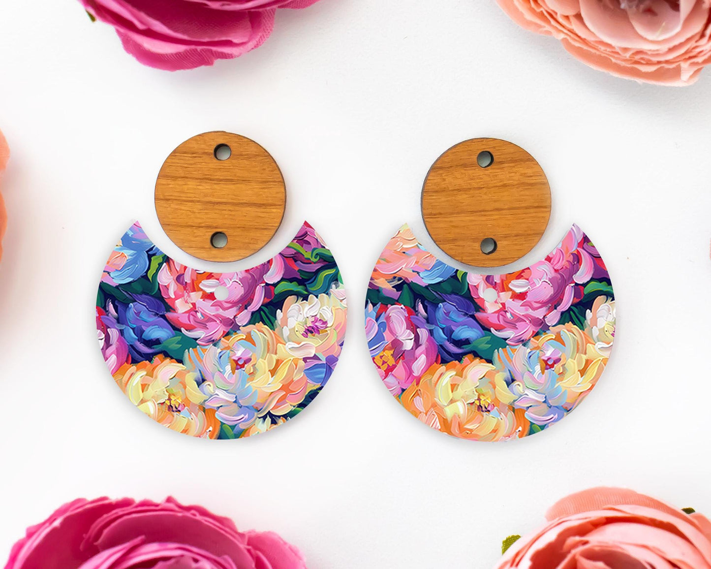 Floral Brushstroke Circle Drop Earrings Blanks