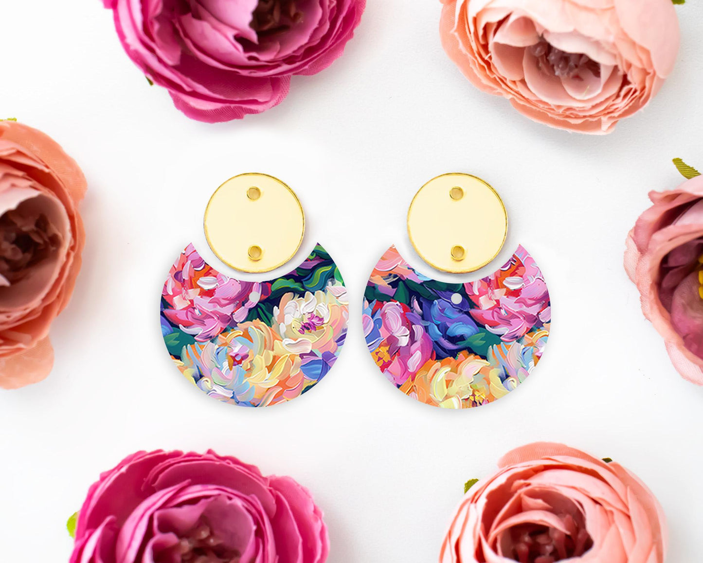 Floral Brushstroke Circle Drop Earrings Blanks