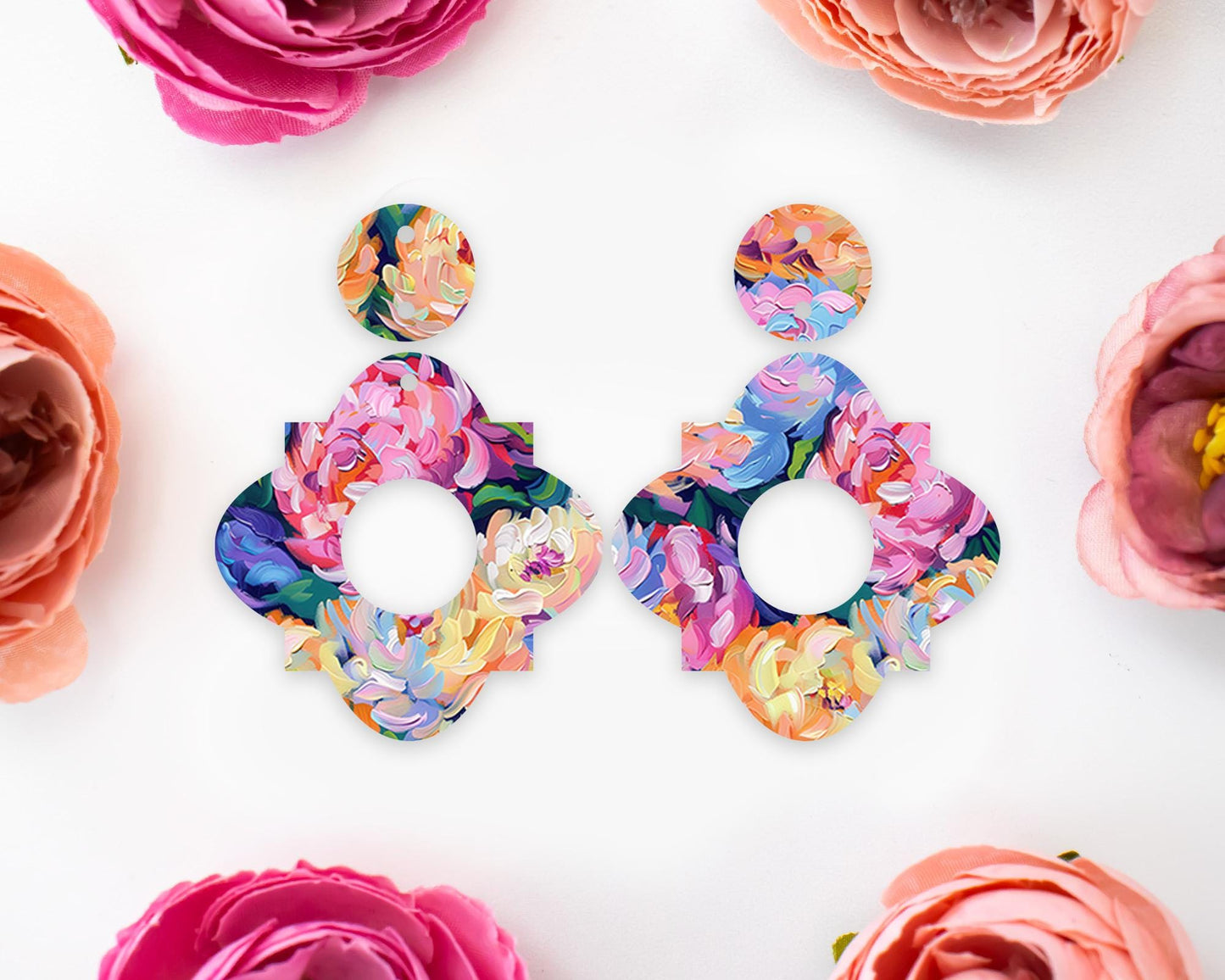 Geometric Floral Brushstroke Earrings Blanks
