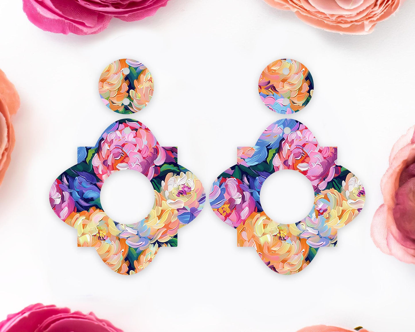 Geometric Floral Brushstroke Earrings Blanks