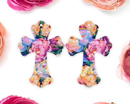 Floral Brushstroke Cross Earring Blanks